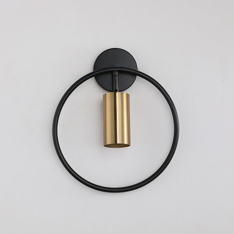 Postmodern Metallic Wall Mount Sconce Light With Halo Ring - 1 Head Bedside Solution