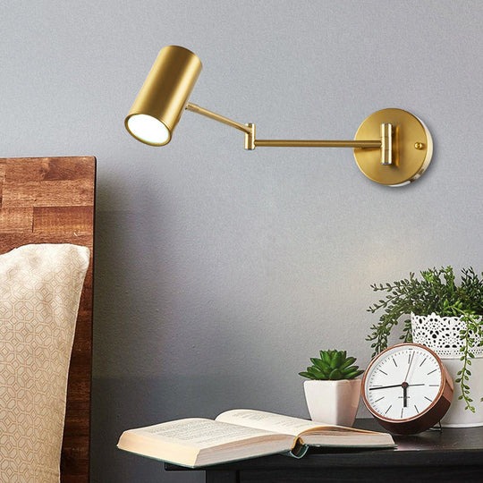 Adjustable Minimalist Cylinder Wall Light For Bedside With Metallic Finish