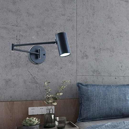 Adjustable Minimalist Cylinder Wall Light For Bedside With Metallic Finish