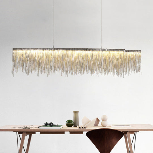 Silver Metallic Tassel Chain Led Pendant Light - Post-Modern Dining Room Island Lighting