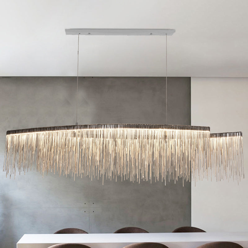 Silver Metallic Tassel Chain Led Pendant Light - Post-Modern Dining Room Island Lighting