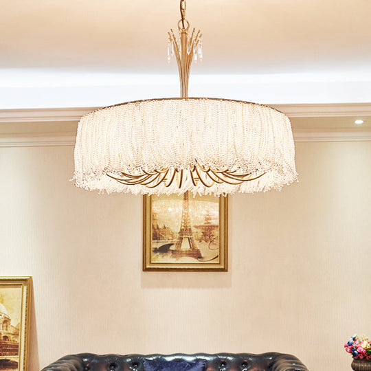 Modern Crystal Chandelier Pendant Light with Gold Tassel Detail for Living Room