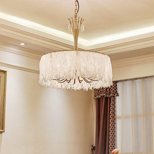 Modern Crystal Chandelier Pendant Light with Gold Tassel Detail for Living Room