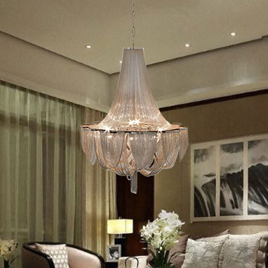 Post-Modern Silver Pendant Light: Tassel Chain Chandelier With 8 Heads For Living Room / 19.5