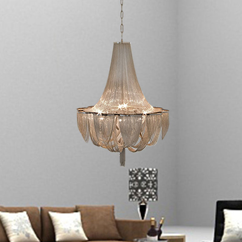 Silver Tassel Chain Chandelier Light - Post-Modern 8 Heads Pendant Fixture for Living Room