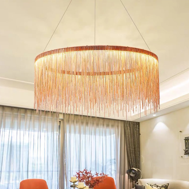 Postmodern LED Chain Ceiling Light Fixture - Elegant Aluminum Chandelier for Living Room