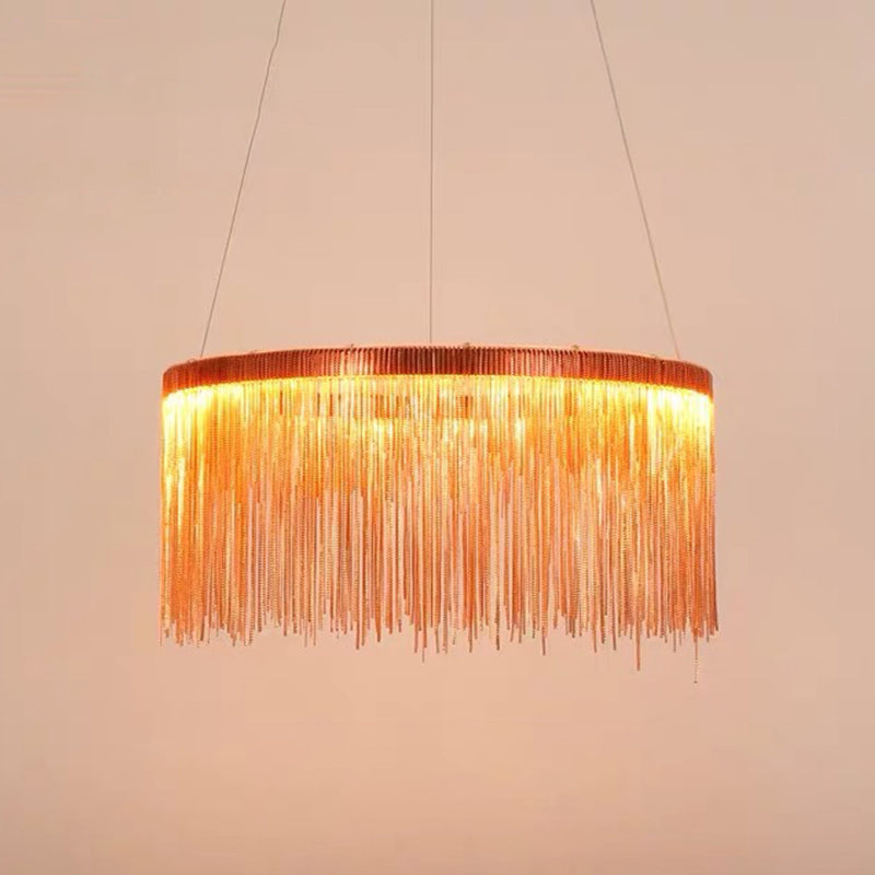 Postmodern LED Chain Ceiling Light Fixture - Elegant Aluminum Chandelier for Living Room