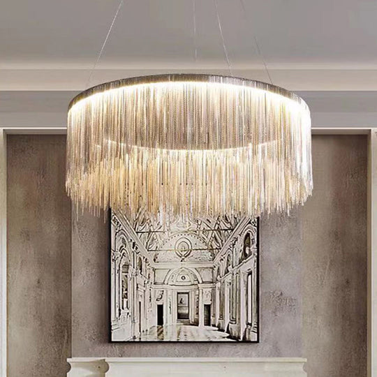 Postmodern LED Chain Ceiling Light Fixture - Elegant Aluminum Chandelier for Living Room