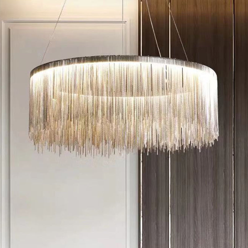 Postmodern LED Chain Ceiling Light Fixture - Elegant Aluminum Chandelier for Living Room