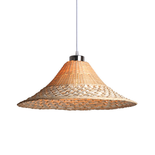 Asian Style Yellow Bamboo Pendant Lamp For Restaurants - 1 Light Rattan Ceiling Fixture