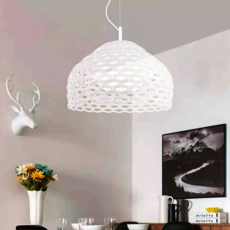 Contemporary Dome Pendant Light: Resin, 1-Light, White/Black Hanging Lamp for Dining Room