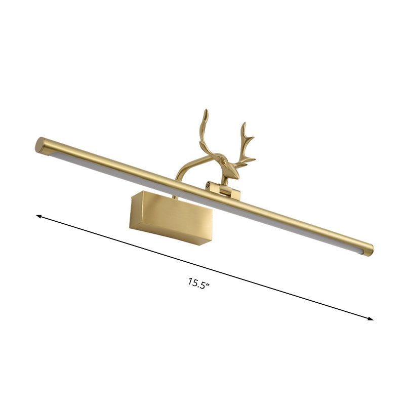 Modern Brass Led Linear Wall Sconce With Antler Arm In Warm Light - Wide Sizes Available