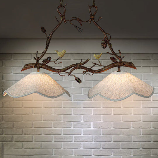 Classic 2-Head Resin Branch Suspension Light With Scalloped Shade - Brown / A