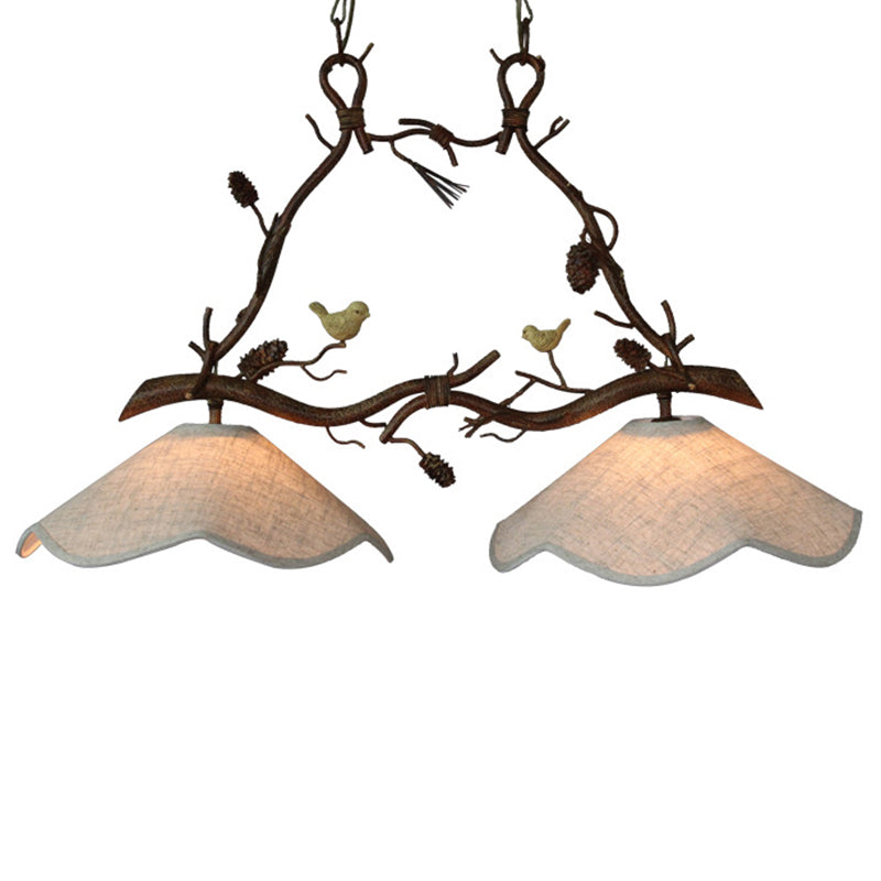 Classic 2-Head Resin Branch Suspension Light With Scalloped Shade - Brown