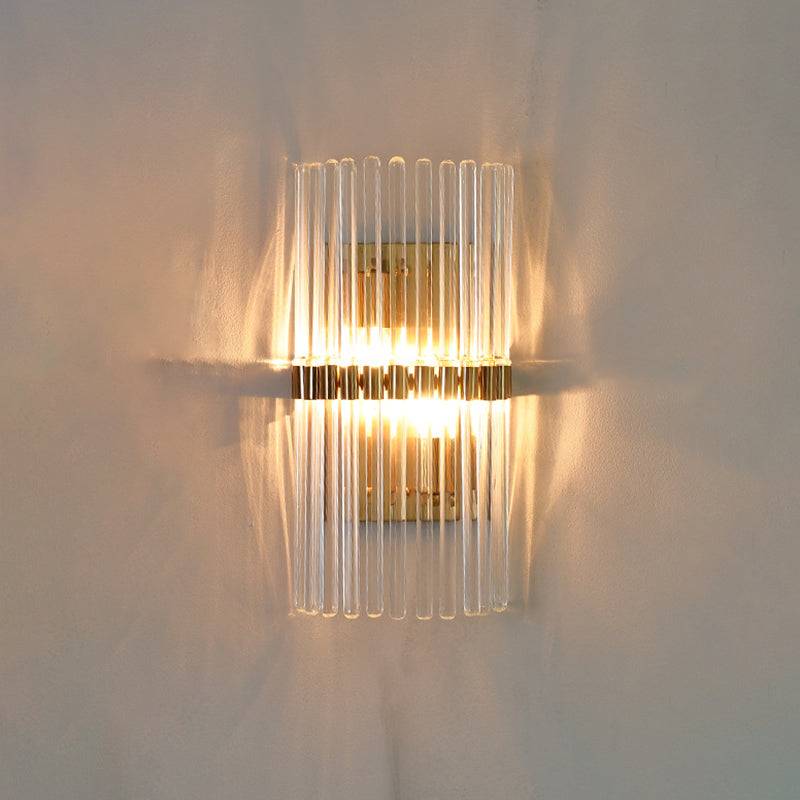 Gold Crystal Wall Sconce With 2 Heads - Contemporary Pillar Design For Living Room / B