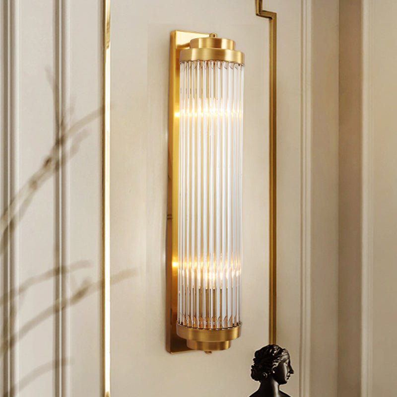 Gold Crystal Wall Sconce With 2 Heads - Contemporary Pillar Design For Living Room / F