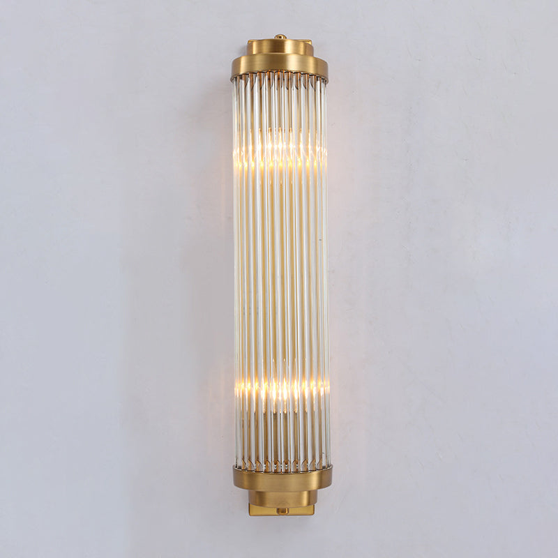 Gold Crystal Wall Sconce With 2 Heads - Contemporary Pillar Design For Living Room