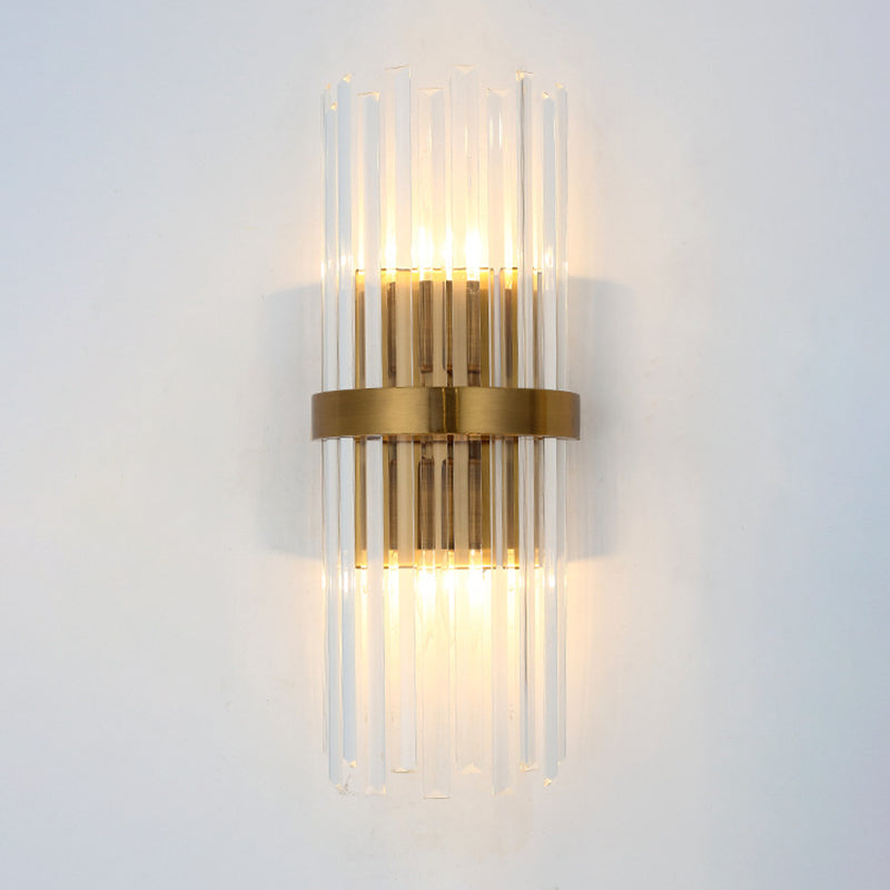 Gold Crystal Wall Sconce With 2 Heads - Contemporary Pillar Design For Living Room / A