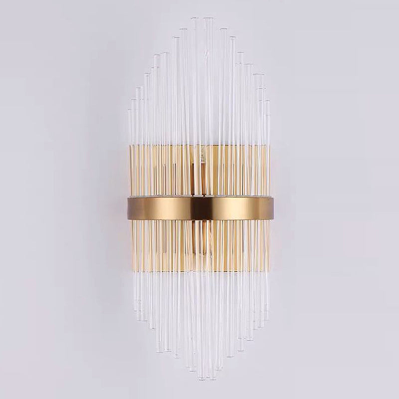 Crystal Rod Wall Sconce In Gold - Elegant Dual Bulb Lighting For Living Room Walls