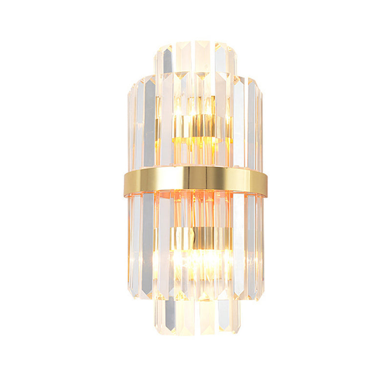 Crystal Rod Wall Sconce In Gold - Elegant Dual Bulb Lighting For Living Room Walls / C