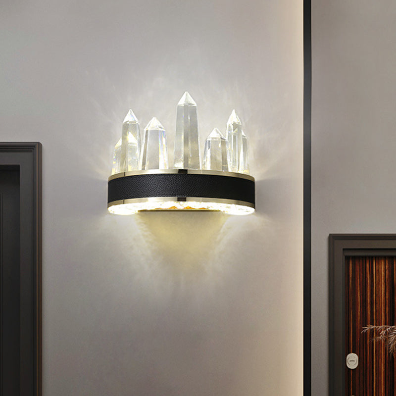 Modern Black Crystal Led Wall Sconce Light - Icicle Shaped Mount For Living Room
