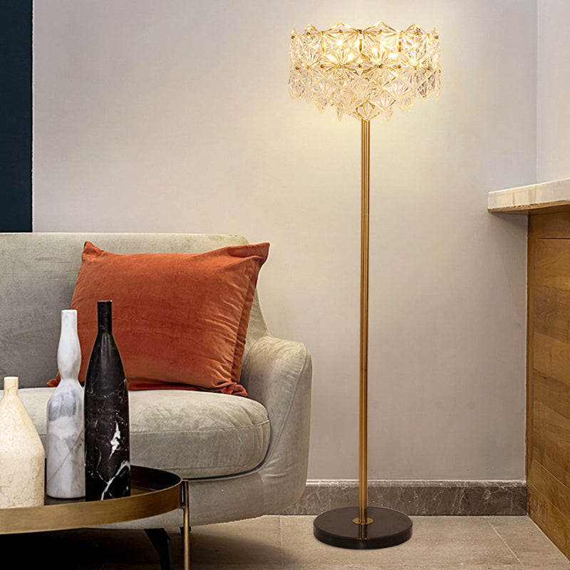 Contemporary Snowflake Crystal Floor Lamp - 6 Gold Heads Perfect For Living Room