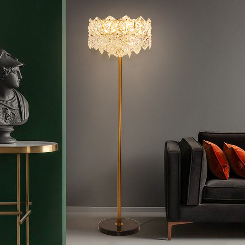 Contemporary Snowflake Crystal Floor Lamp - 6 Gold Heads Perfect For Living Room
