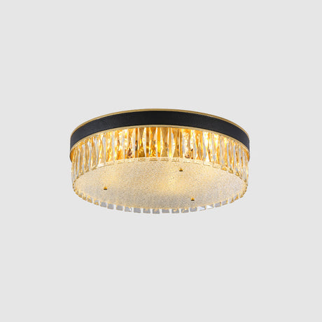 Faceted Crystal Drum Flush Mount Black Minimalist Lighting Fixture