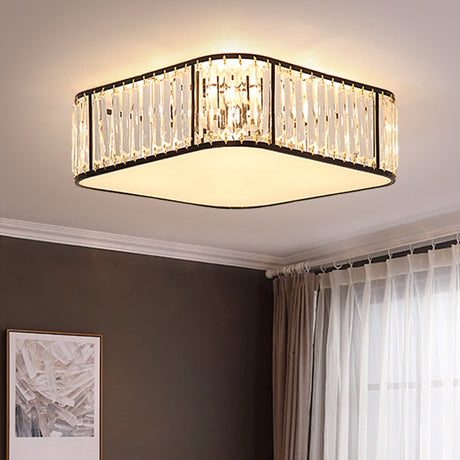 Modern Tri-Prism Crystal Square Flush Ceiling Light Stylish Living Room Lighting Fixture Black /