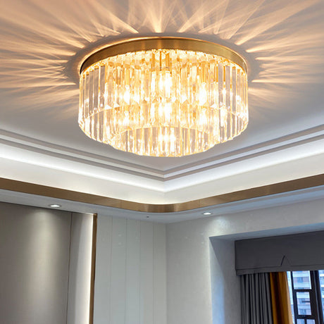 Minimalist Gold Crystal Flush Mount Lighting Fixture For Living Room