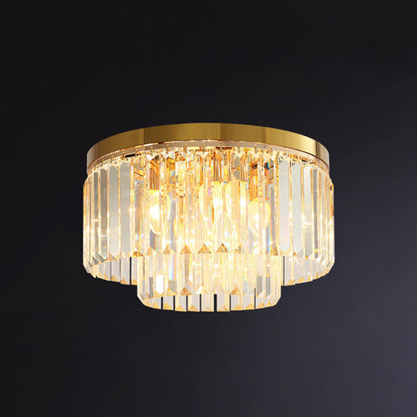 Minimalist Gold Crystal Flush Mount Lighting Fixture For Living Room / 15.5