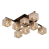 Clear Crystal Cube Living Room Flush Mount Ceiling Light With 8 Bulbs - Simplicity And Style