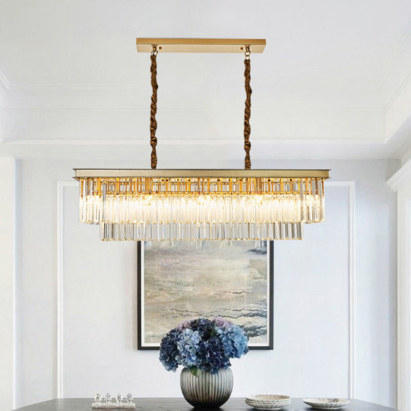 Rectangular 2-Tier Crystal Pendant Light: Artistic Island Hanging Fixture For Living Room Gold /