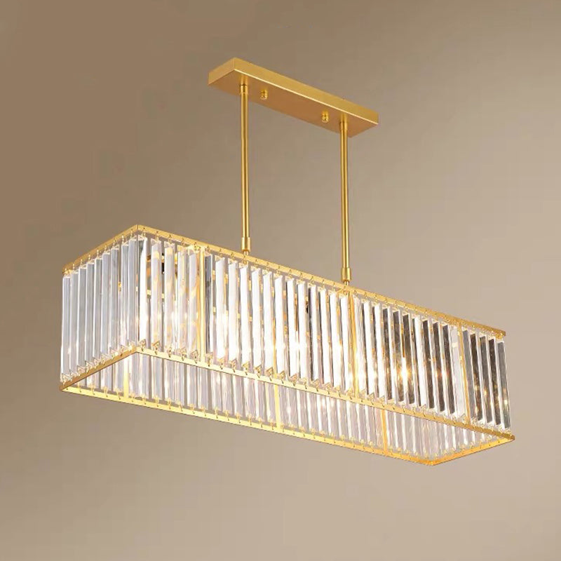 Clear Crystal Island Pendant Light - Minimalistic Rectangular Design 4 Heads Ideal For Living Room