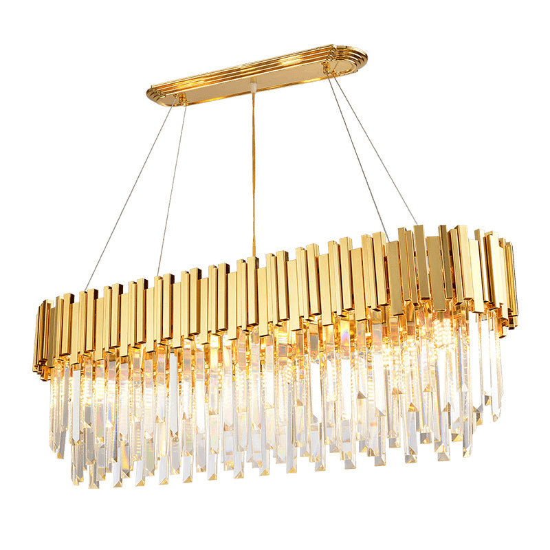 Modern Geometric Crystal Prism Chandelier With 12 Gold Heads For Living Room Island