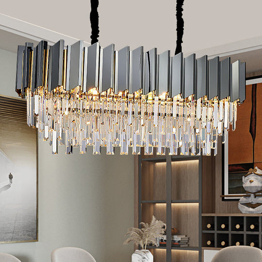 Contemporary Black Prismatic Crystal Oval Island Pendant Light Fixture For Dining Room / 10