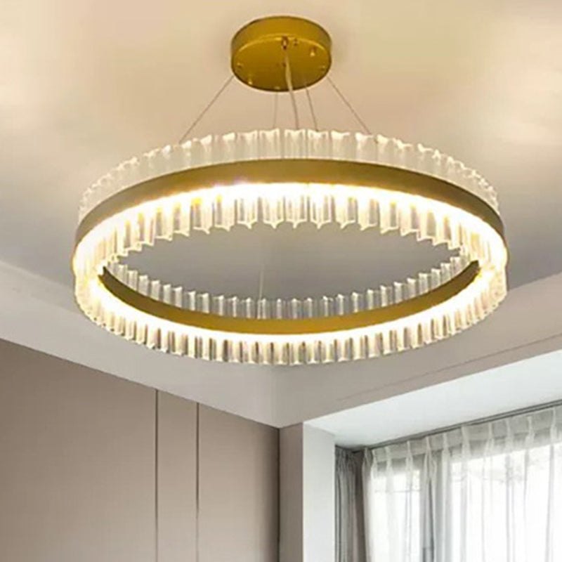 Simplicity Gold Led Crystal Pendant Light - Ring Tri-Prism Design Perfect For Living Room / 15.5 B