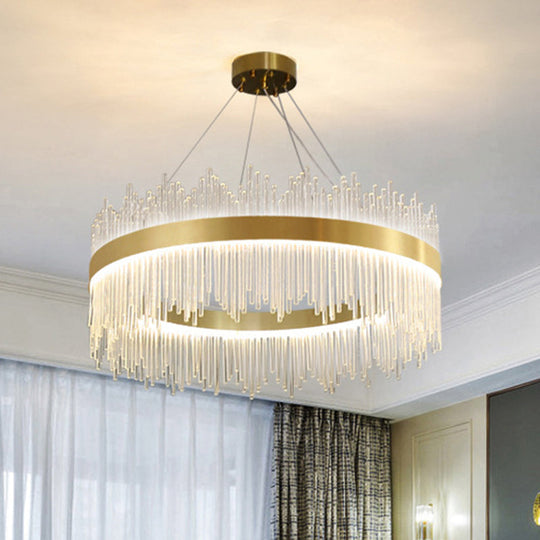 Simplicity Gold Led Crystal Pendant Light - Ring Tri-Prism Design Perfect For Living Room / 15.5 A