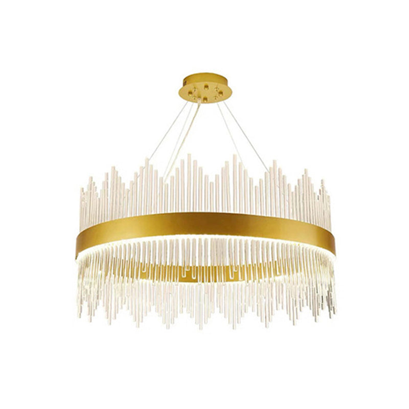 Simplicity Gold Led Crystal Pendant Light - Ring Tri-Prism Design Perfect For Living Room