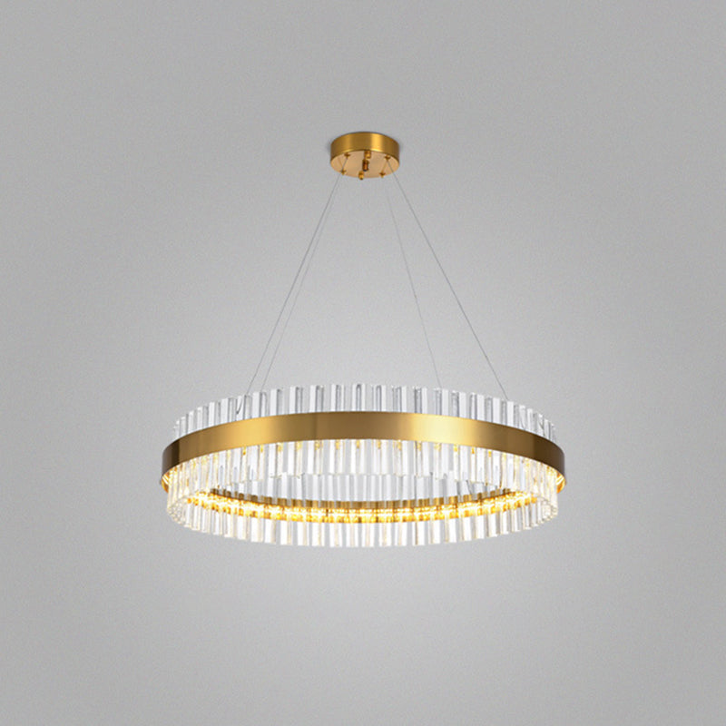 Modern Gold Ring Chandelier With Clear Crystals - Led Pendant Light Fixture For Living Room / 1 Tier