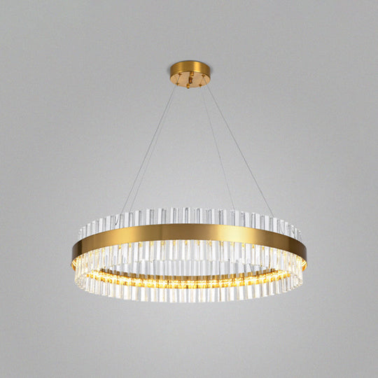 Modern Gold Ring Chandelier With Clear Crystals - Led Pendant Light Fixture For Living Room / 1 Tier