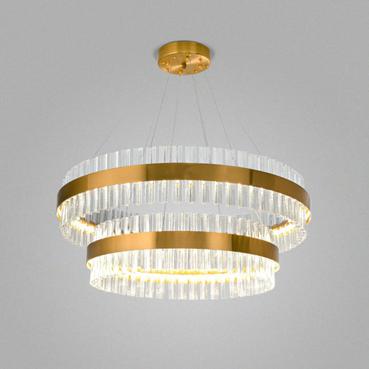 Modern Gold Ring Chandelier With Clear Crystals - Led Pendant Light Fixture For Living Room / 2