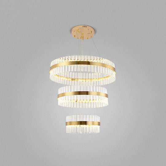 Simplicity Gold Ring Chandelier with Clear Crystal LED Pendant Light for Living Room