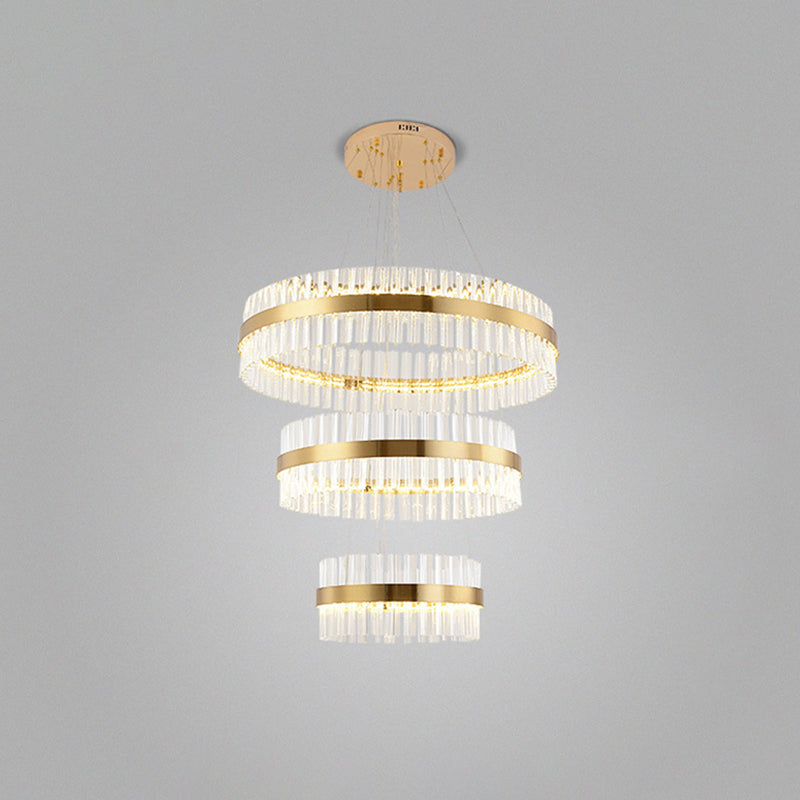 Modern Gold Ring Chandelier With Clear Crystals - Led Pendant Light Fixture For Living Room / 3