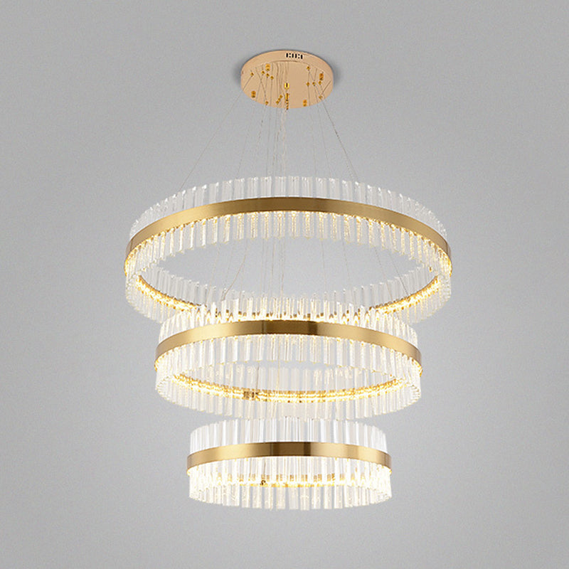 Simplicity Gold Ring Chandelier with Clear Crystal LED Pendant Light for Living Room