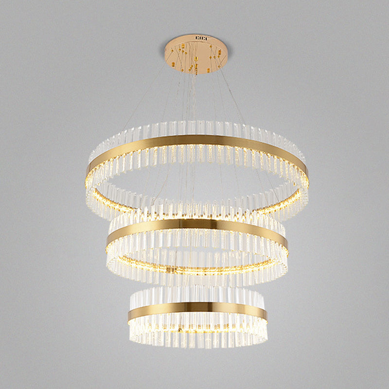 Modern Gold Ring Chandelier With Clear Crystals - Led Pendant Light Fixture For Living Room / 3