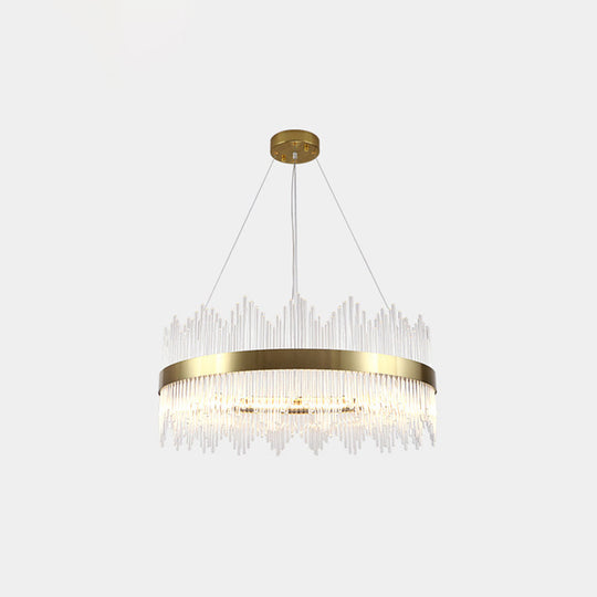 Gold Crystal Rod Circle LED Suspension Light - Elegant Living Room Chandelier