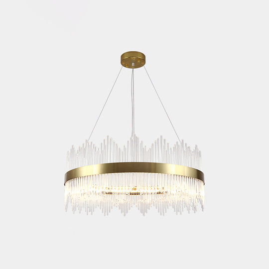 Gold Crystal Rod Circle LED Suspension Light - Elegant Living Room Chandelier