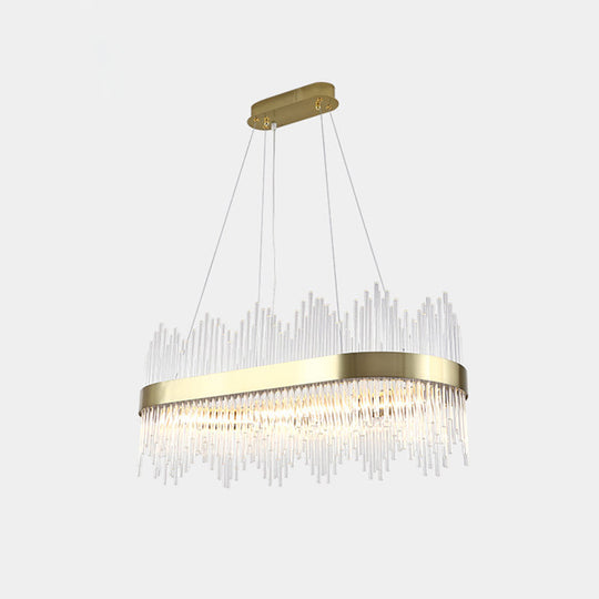 Gold Crystal Rod Circle LED Suspension Light - Elegant Living Room Chandelier