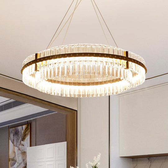 Minimalist Gold Led Pendant Light For Living Room - Loop Clear Crystal Chandelier Lighting / 18.5